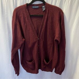 John Ashford Pure Wool Burgundy Cardigan Sweater Large Button Front Grandpacore